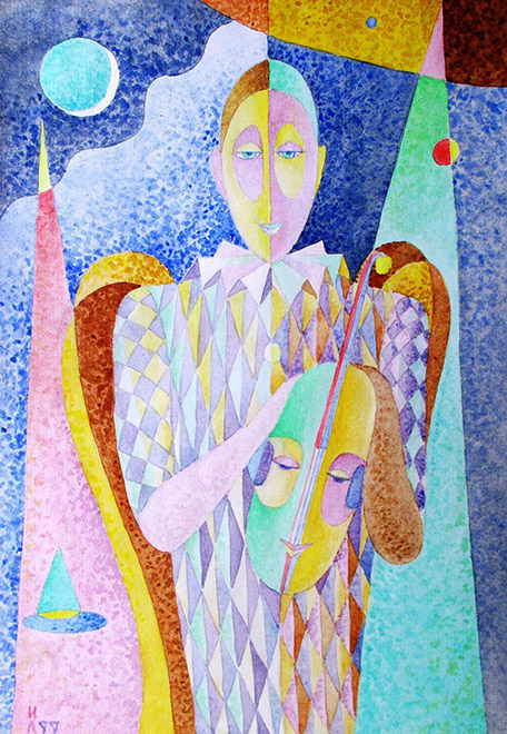 «Клоун зі скрипкою». 1998. Папір, акварель